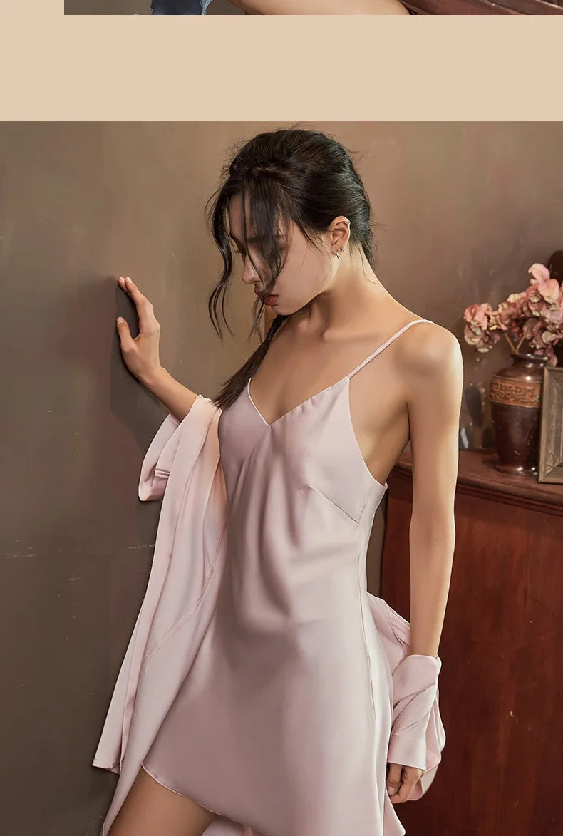Nightgowns Women Soft V-neck Satin Sleeveless Sleepshirts Summer Sexy Sleepwear Lingerie Korean Style Fashion Nightdress Female