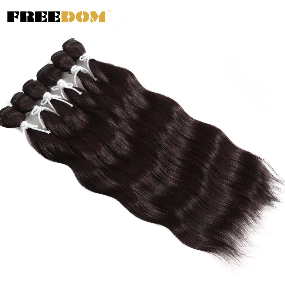 FREEDOM Synthetic Water Wave Hair Bundles 20 inch Synthetic Hair Extensions Ombre Blonde Brown Hair Weave Bundles 6Pcs/Pack