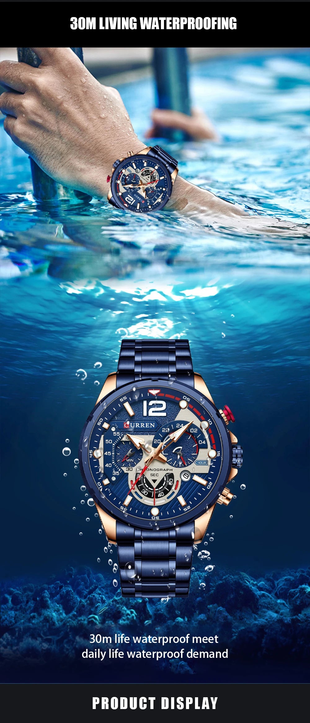 CURREN Luxury Brand Sport Wristwatches for Man Luminous Quartz Watches Casual Chronograph Stainless Steel Male Clock
