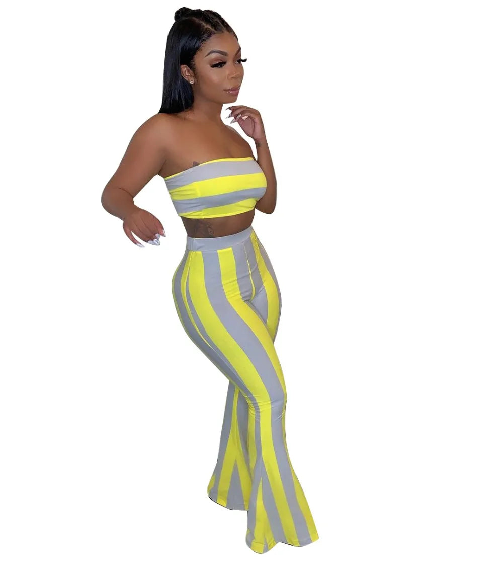 Two Piece Set Women Striped 2 Piece Set Women Outfits Crop Top Pants Two Pieces Sets Summer Clothes for Female Sexy Women's Suit