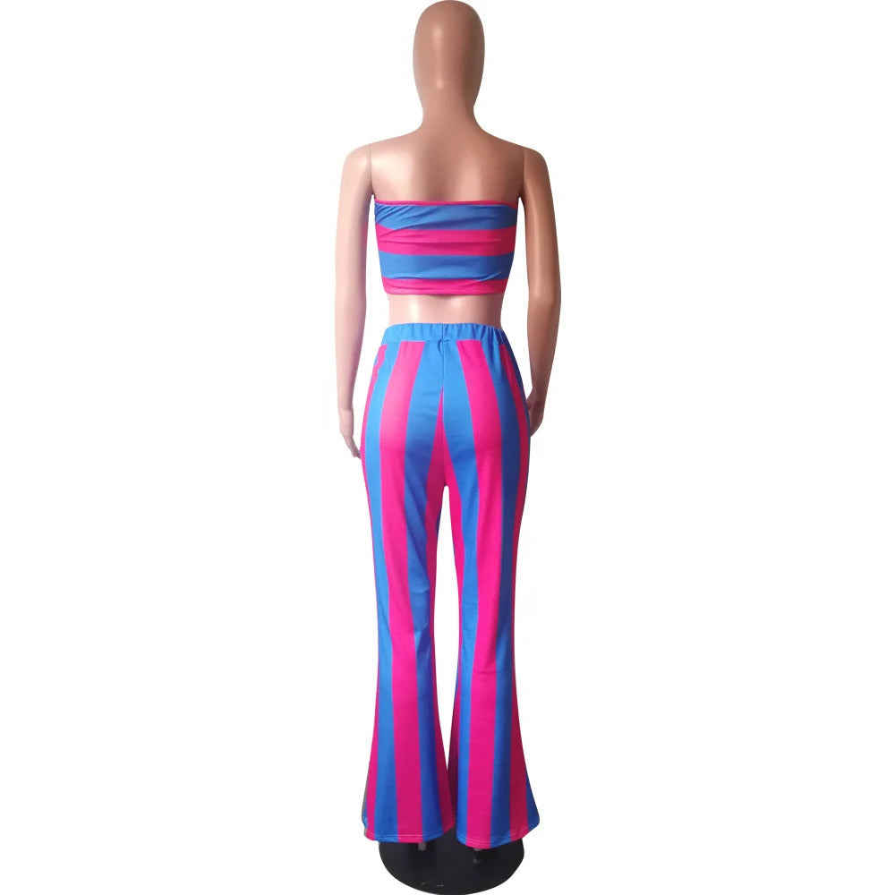 Two Piece Set Women Striped 2 Piece Set Women Outfits Crop Top Pants Two Pieces Sets Summer Clothes for Female Sexy Women's Suit