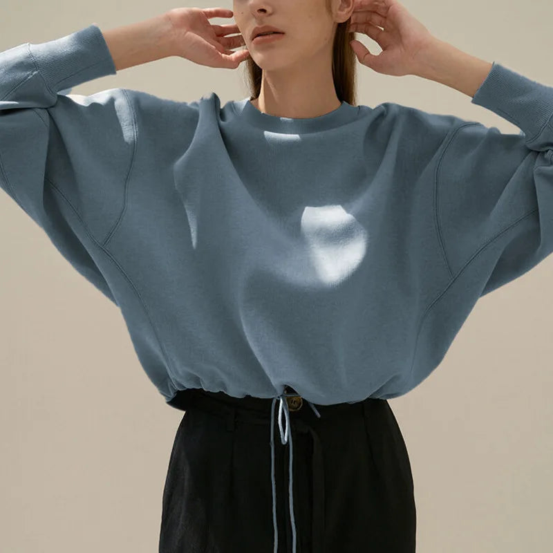 100% Cotton Women's Drawstring Sweatshirt Autumn New Casual Solid Long Sleeved Korean Fashion Streetwear Female Pullover