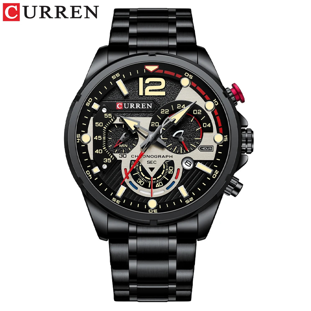 CURREN Luxury Brand Sport Wristwatches for Man Luminous Quartz Watches Casual Chronograph Stainless Steel Male Clock