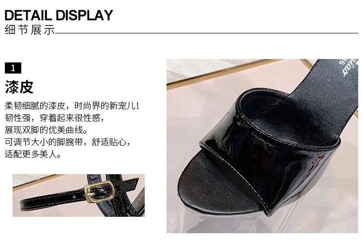 Summer Sandalias Mujer 2024 Sandales Sexy 20cm High Heels Patent Leather Crystal Stripper Platform Heels Women Shoes