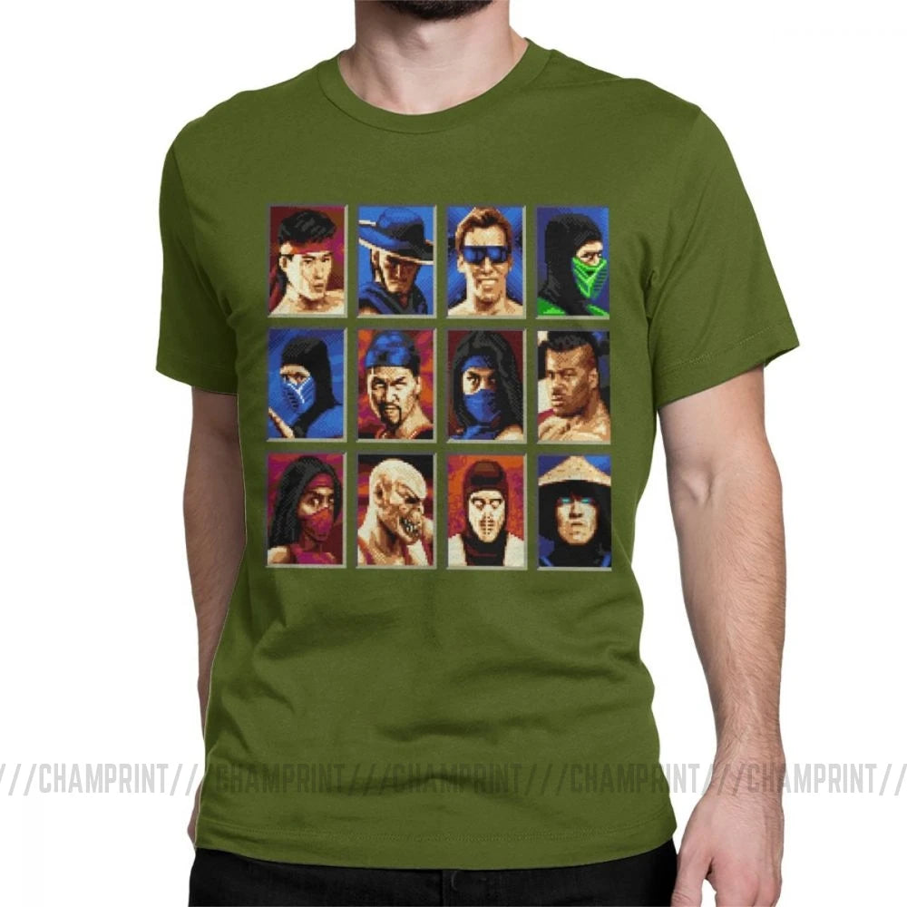 Vintage Mortal Kombat II Tees Genesis Character Select 16 Bit T Shirt Retro Gamer Collage T-Shirts Men Cotton Party Clothing