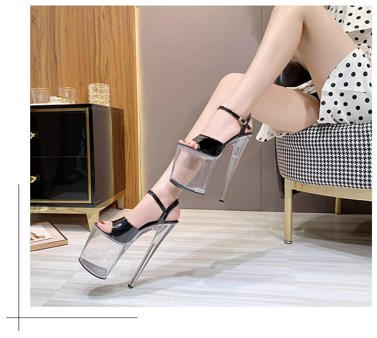 Summer Sandalias Mujer 2024 Sandales Sexy 20cm High Heels Patent Leather Crystal Stripper Platform Heels Women Shoes