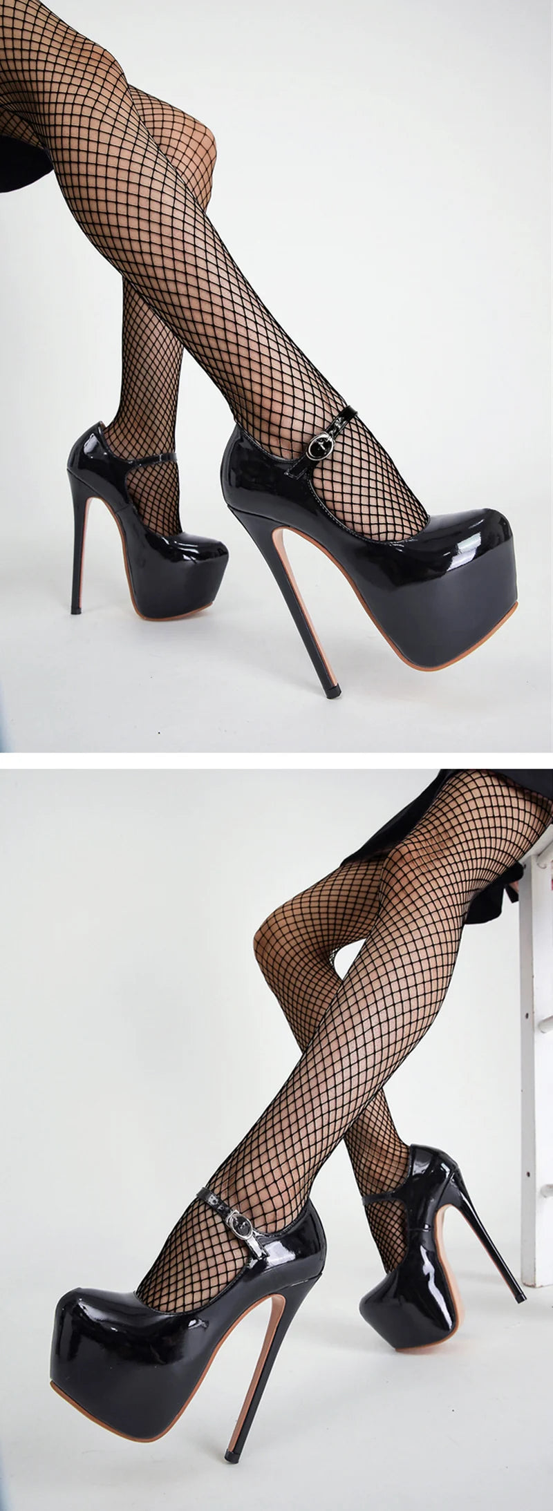 Sexy Red High Heels Platform Pumps 17cm Women Fashion Runway Patent Leather Round Toe Buckle Strap Party Wedding Stripper Shoes