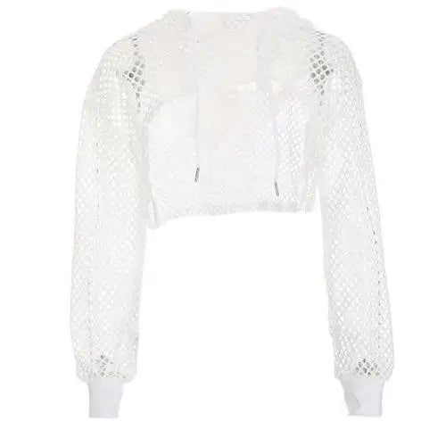 Hot Women t shirt Casual Vest Bra Cover Fish Net Hollow out Drawstring Micro Length Hoodie Crop Tanks Top Oversize Women t shirt
