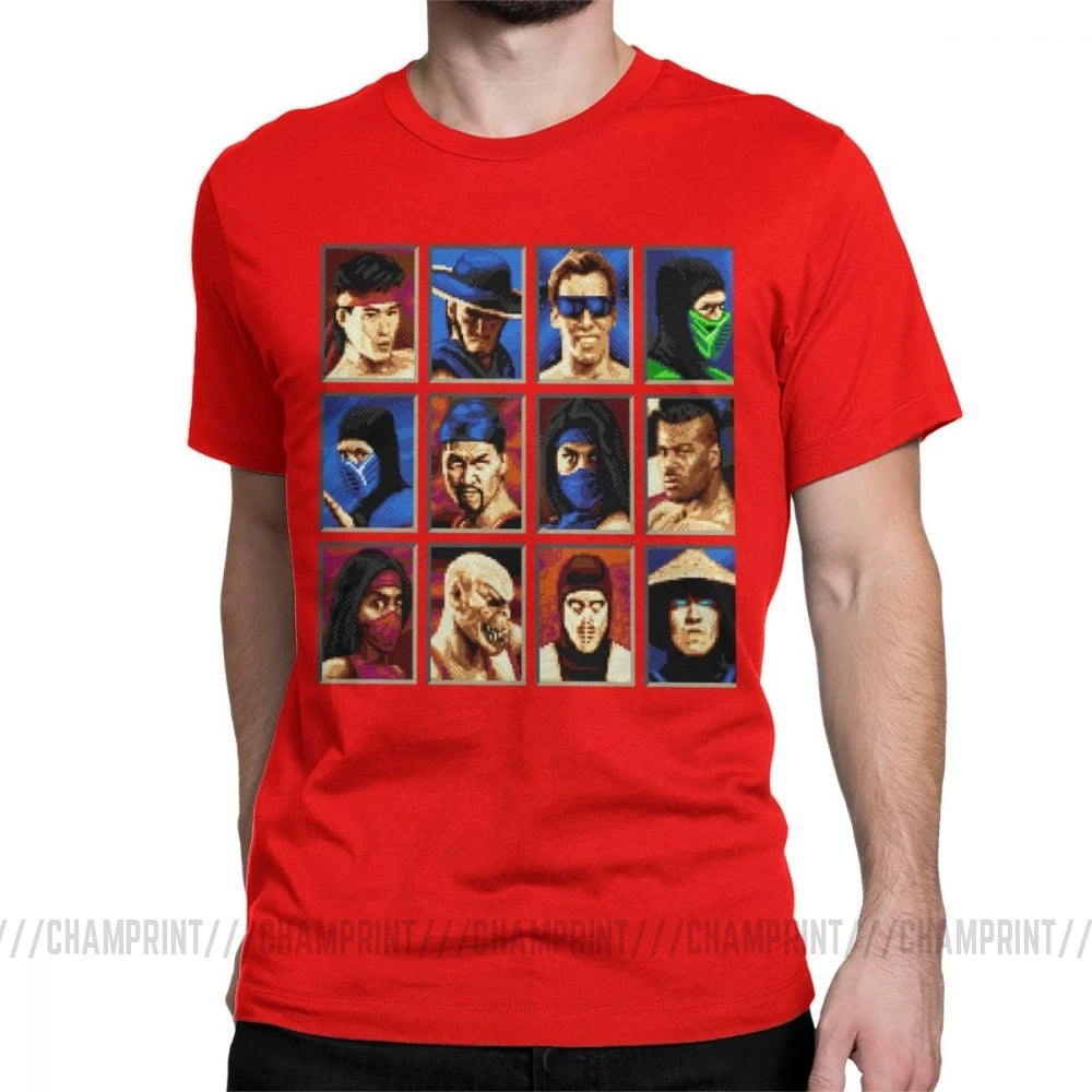 Vintage Mortal Kombat II Tees Genesis Character Select 16 Bit T Shirt Retro Gamer Collage T-Shirts Men Cotton Party Clothing