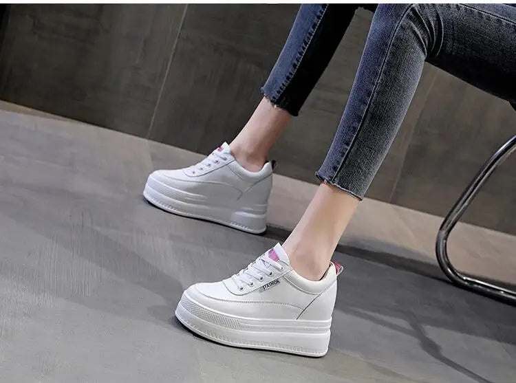 New Spring Autumn White Hidden Wedge Heels Casual Shoes Woman 9CM Platform Shoes Elevator High-heels Walking Sneakers Women