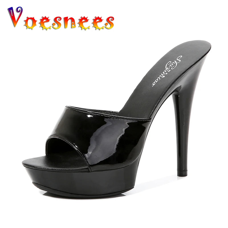 Slippers Women Summer 2021 New Black High Heels 9cm 13 CM 15cm Color Club Sexy High Platform Thin Heels  Party Girl Show Sandals