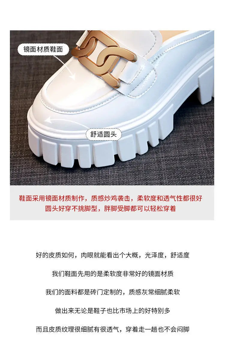 Leather Closed Toe Half Slippers Women Summer 2023 New Fashion Thick Bottom Internet Celebrity Lazy Sandals Shoes Women