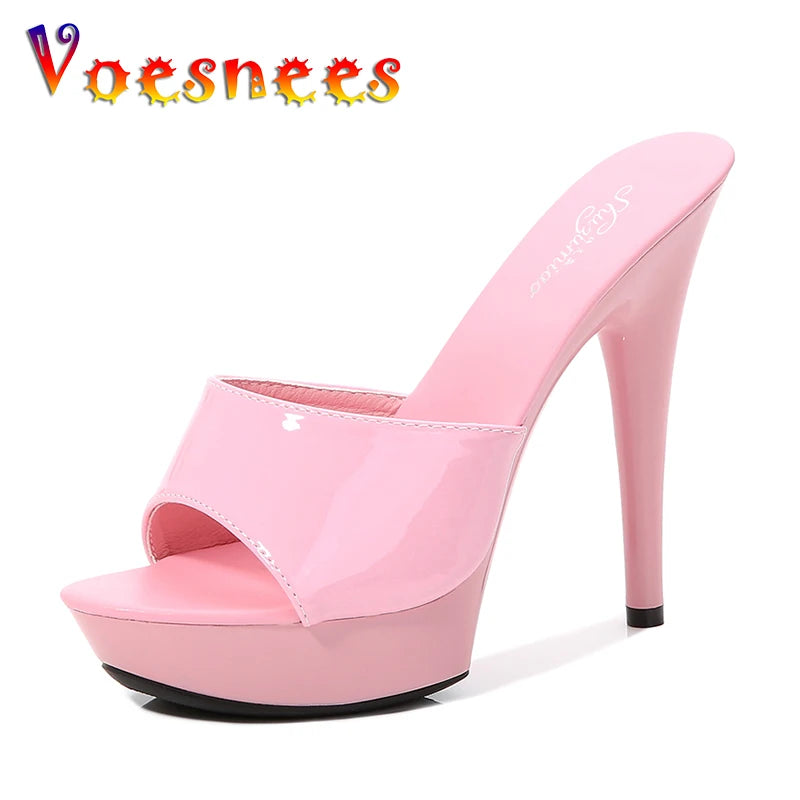 Slippers Women Summer 2021 New Black High Heels 9cm 13 CM 15cm Color Club Sexy High Platform Thin Heels  Party Girl Show Sandals