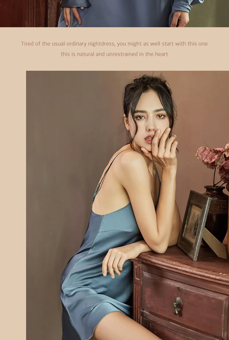 Nightgowns Women Soft V-neck Satin Sleeveless Sleepshirts Summer Sexy Sleepwear Lingerie Korean Style Fashion Nightdress Female