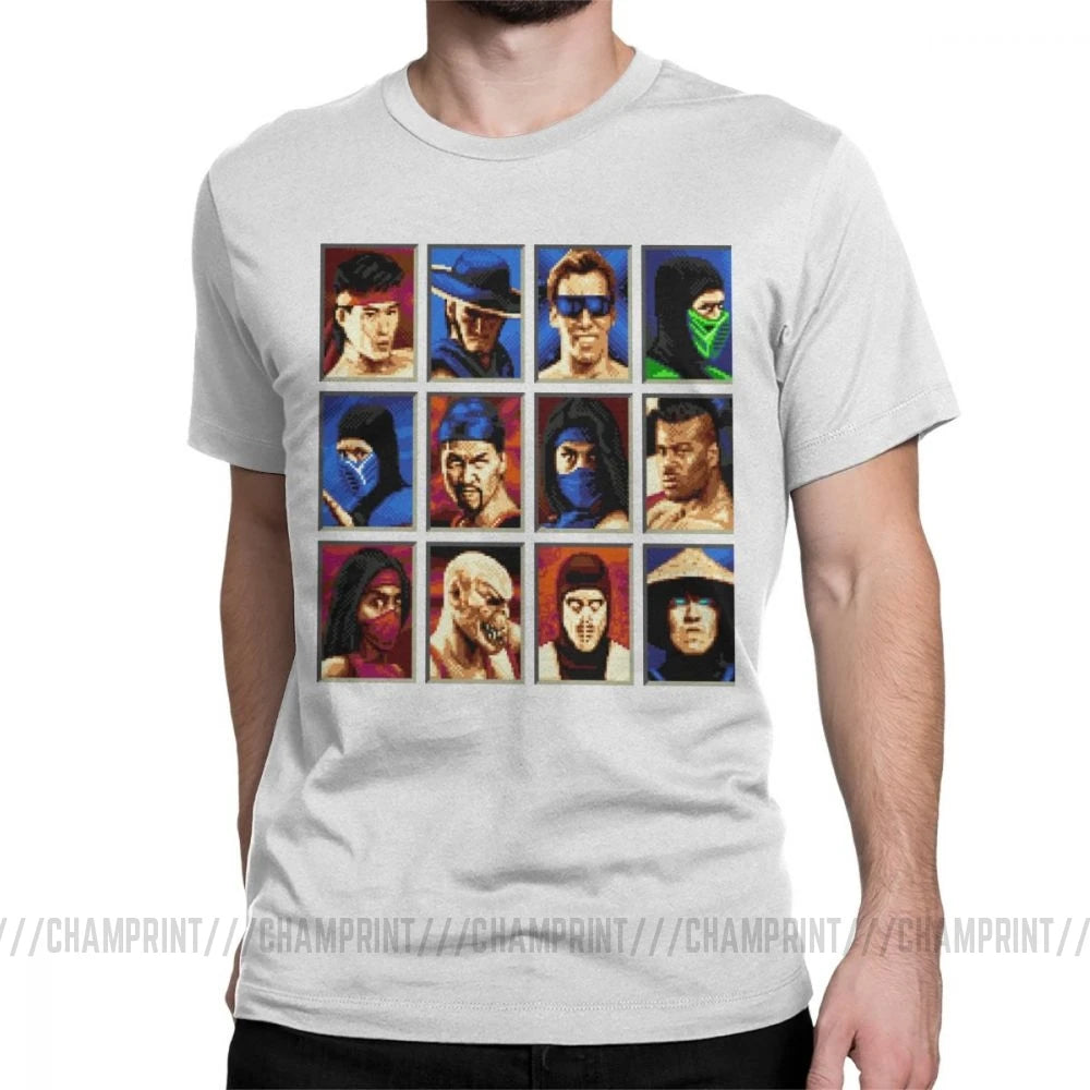 Vintage Mortal Kombat II Tees Genesis Character Select 16 Bit T Shirt Retro Gamer Collage T-Shirts Men Cotton Party Clothing