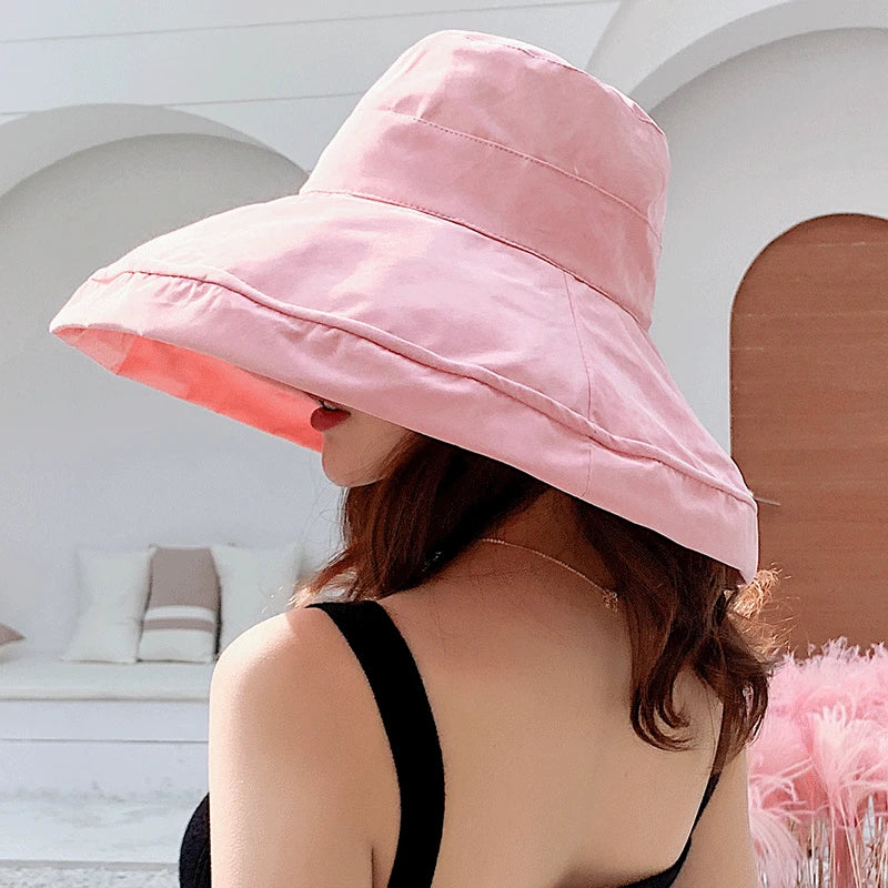 K34 Women's Hat Bucket hat Panamanian Women  Four Seasons Fisherman Hat Big Brim Hat Double-Sided Fisherman Hat Sun Visor Sunhat