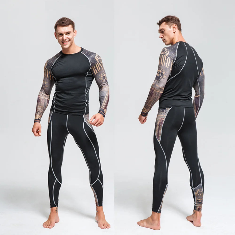 Men's Sports Suit MMA rashgard male Quick drying Sportswear Compression Clothing Fitness Training kit Thermal Underwear leggings