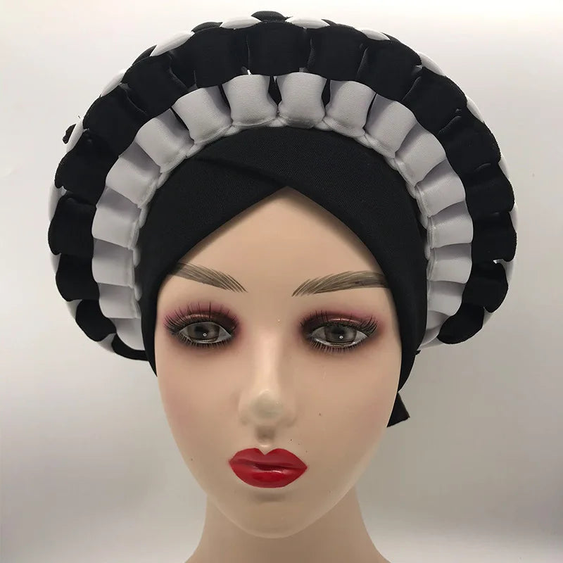 2022 Fashion African Turbans for Women Ready to Wear Auto Gele Headties Nigerian Aso Oke Head Wraps for Traditional Wedding