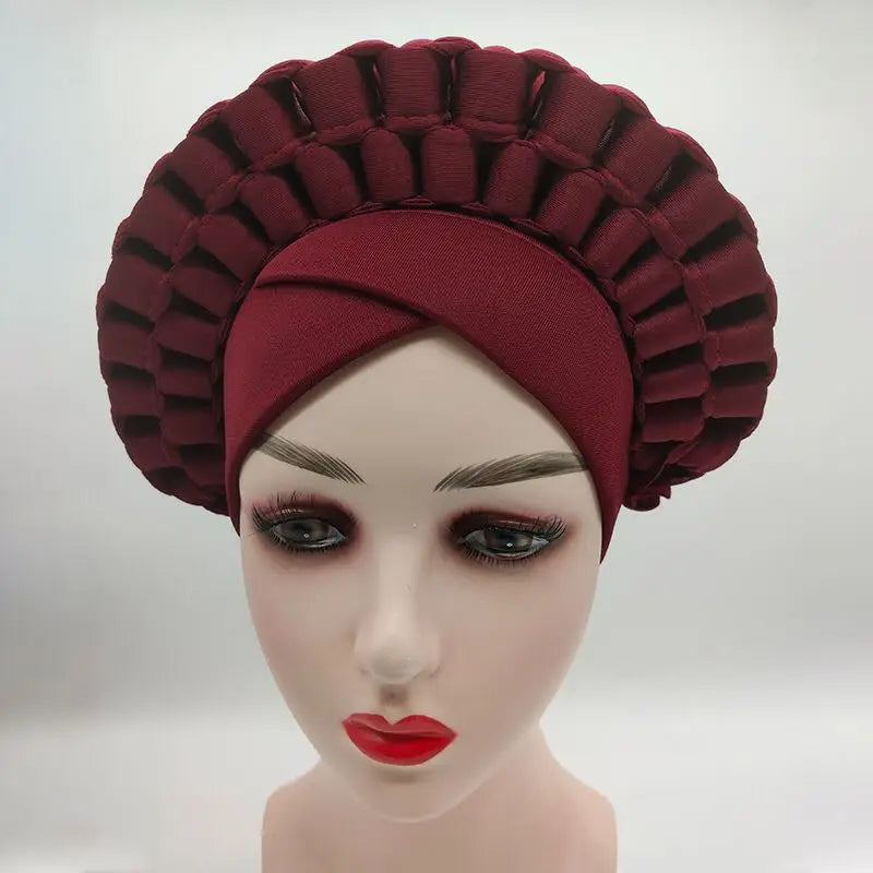 2022 Fashion African Turbans for Women Ready to Wear Auto Gele Headties Nigerian Aso Oke Head Wraps for Traditional Wedding