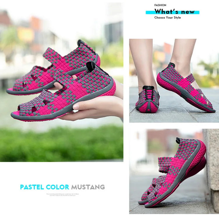 Women Flats Woven Shoes Breathable Summer Sneakers Female Casual Shoes For Walking Comfort Women Tenis Non-slip Zapatos Mujer