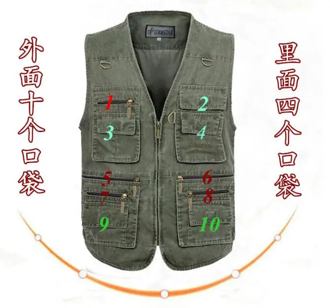 Plus Size 6XL 7XL Male Casual Summer Cotton Denim Vest Men's Sleeveless Jacket Multi Pocket Photograph Waistcoat Chaleco Hombre