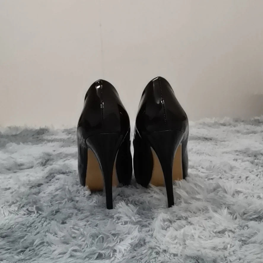 Women Pumps Fashion Sexy Open Toe 12cm Thin Heels Platform Super Patent Leather High Heels  Gladiator Party Dress Wedding Shoes