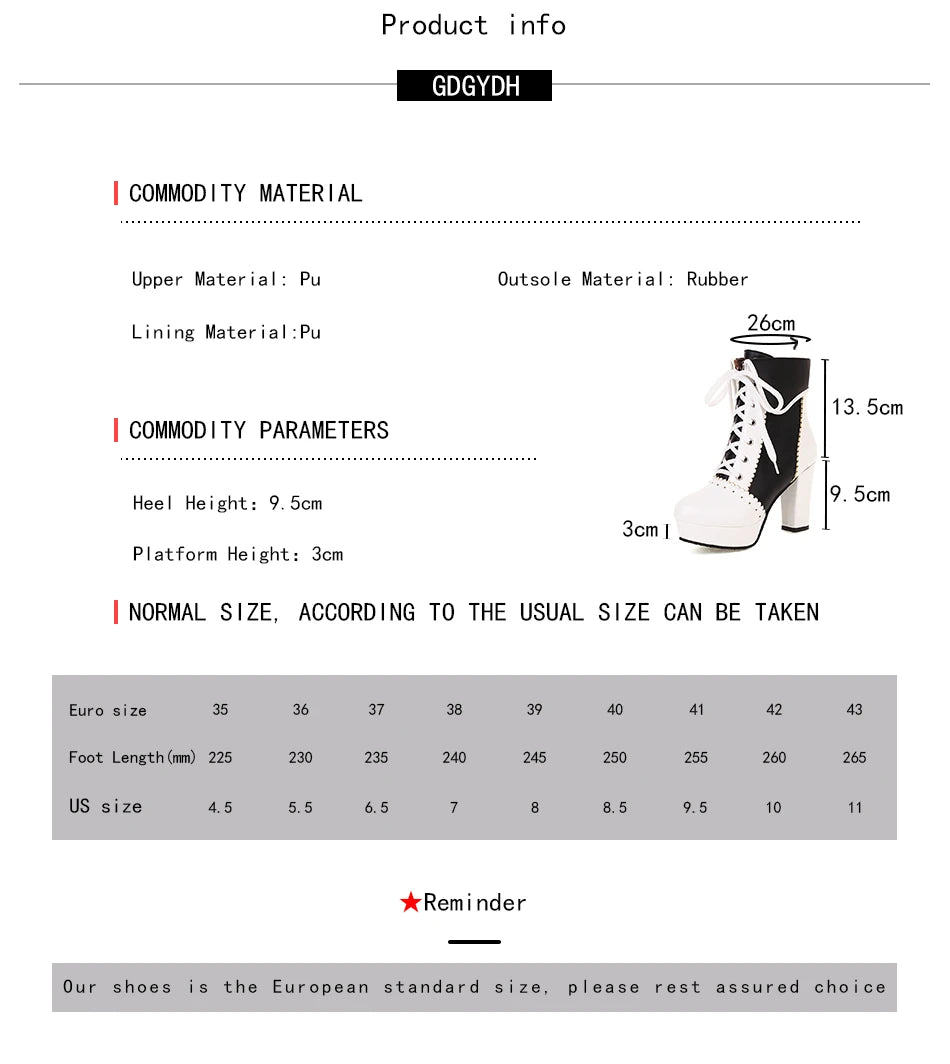 Gdgydh Korean Sweet Cosplay Lolita Shoes Women Ankle Boots High Heels Ruffles Dress Wedding Shoes Bride Mixed Colors Lace Up