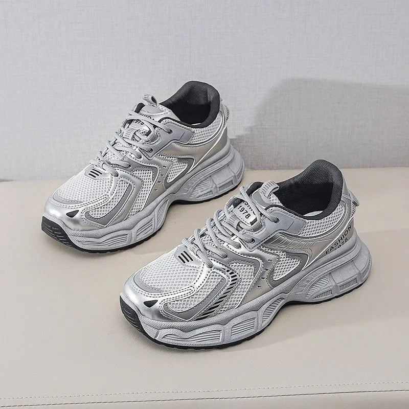 Dad's Shoes Women's New Versatile Student Thick Sole Height Increasing Sports and Leisure Breathable Running Shoes