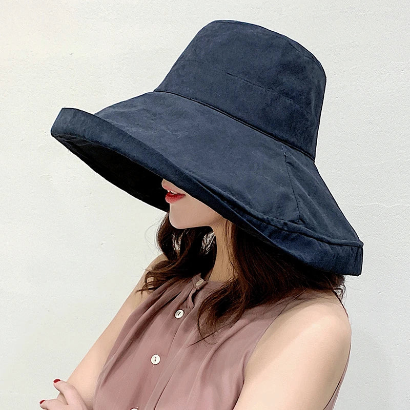K34 Women's Hat Bucket hat Panamanian Women  Four Seasons Fisherman Hat Big Brim Hat Double-Sided Fisherman Hat Sun Visor Sunhat