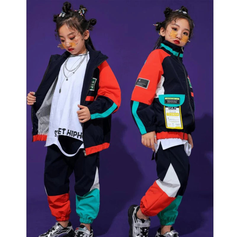 Kid Fashion Cool Hip Hop Clothing  Top Pullover Pocket Running Casual Pants for Girls Boys Jazz Dance Costume Clothes