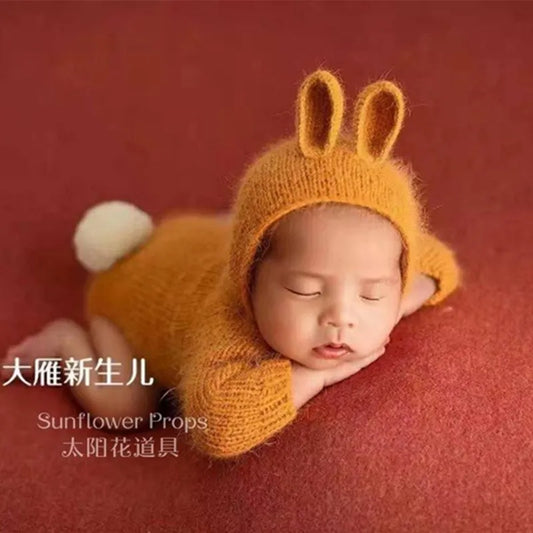 Newborn Bunny Romper, Handmade Soft Bodysuit for Baby Photography Props