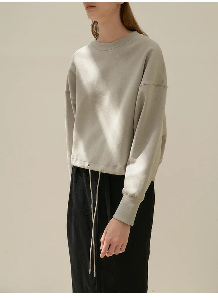 100% Cotton Women's Drawstring Sweatshirt Autumn New Casual Solid Long Sleeved Korean Fashion Streetwear Female Pullover