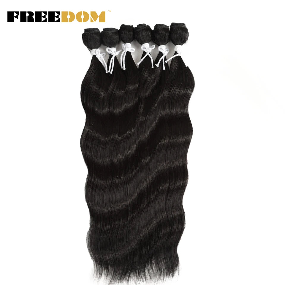 FREEDOM Synthetic Water Wave Hair Bundles 20 inch Synthetic Hair Extensions Ombre Blonde Brown Hair Weave Bundles 6Pcs/Pack