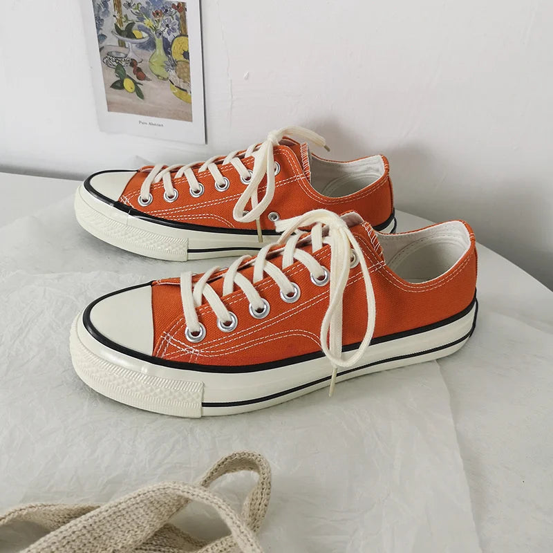 Classic Solid Black Unisex Canvas Shoes  New Spring High-top Outdoor Casual Sneakers Comfortable Breathable Footwear 35-44