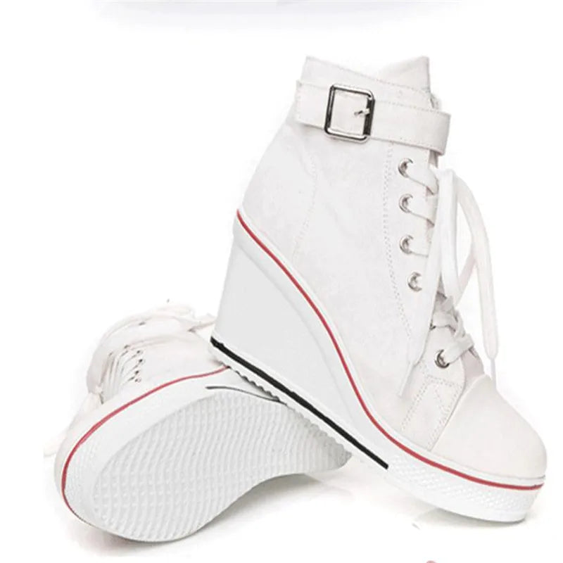 hot Canvas Shoes Women Wedges High Top Platform Shoes Woman Casual Trainers Elevator Shoe High Heels Zapatos Mujer size 35--43
