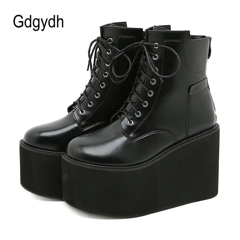 Gdgydh Big Size 43 Platform High Heels Cosplay Fashionable Autumn Ankle Boots Platform Women Wedges Heel  Model Catwalk Shoes