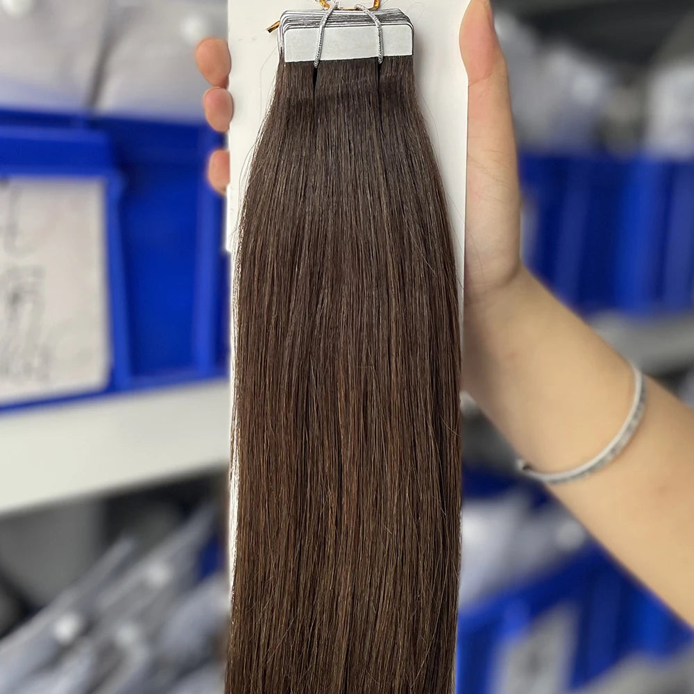 Moresoo Tape in Human Hair Extensions 26Inch 28 Inch Glue on Natural PU Remy Blonde Hair Black Pieces for Women Straight Hair