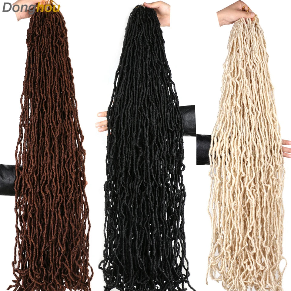 Long Goddess Faux Locks Crochet Braids Brown Blue 1B 30 350 Soft Locs Braiding Hair Synthetic Faux Locs Crochet Hair Extensions