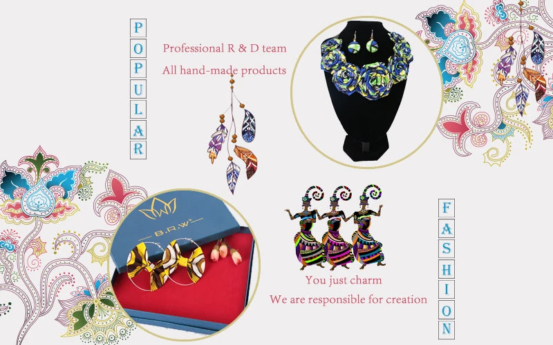 African Earrings Fashion Women Africa Handmade Statement Circle Jewellery Print Wax Fabric Accessories WYA078