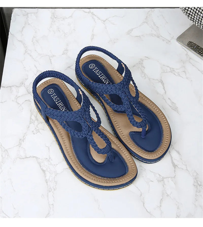 BEYARNE Women Sandals Flip Flops Summer Flat Shoes Woman Bohemian Sandals Ladies Vacation Beach Sandales Femme