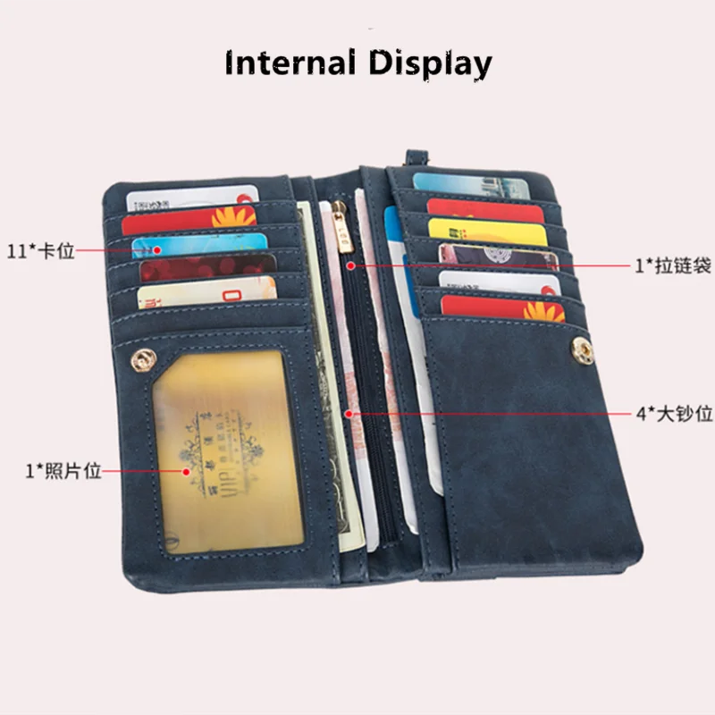 PUOU 2026 Fashion Zipper Purses Women's Wallets Envelop Long Wallet Women Long Section Clutch Wallet Soft PU Leather Money Bag