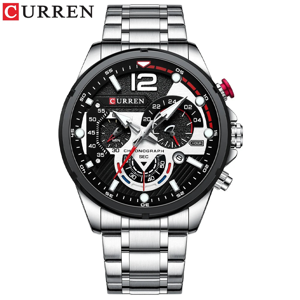 CURREN Luxury Brand Sport Wristwatches for Man Luminous Quartz Watches Casual Chronograph Stainless Steel Male Clock