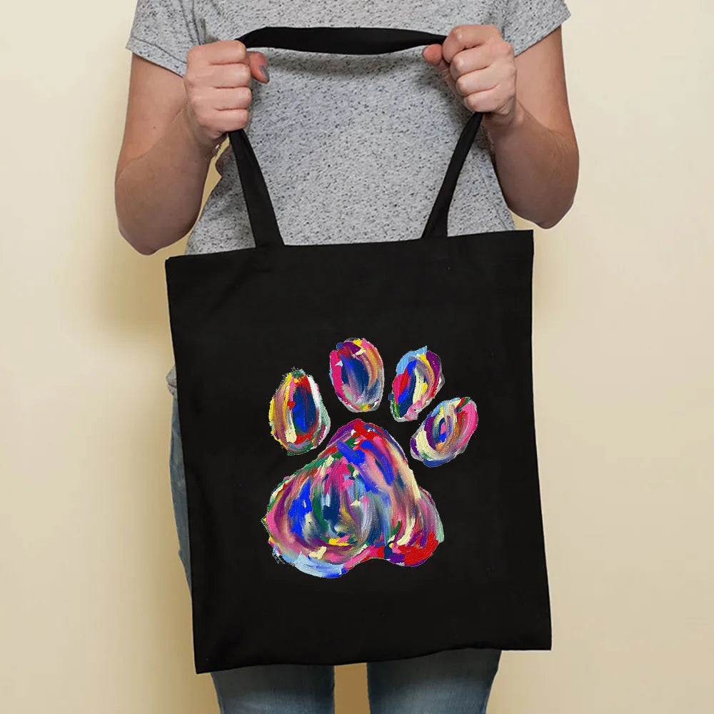 Cute Dog Harajuku Fashion Shopping Black Bags Canvas Tote Bag Bulldog Mom Dachshund Reusable Cloth Bag Handbag Shoulder Bags