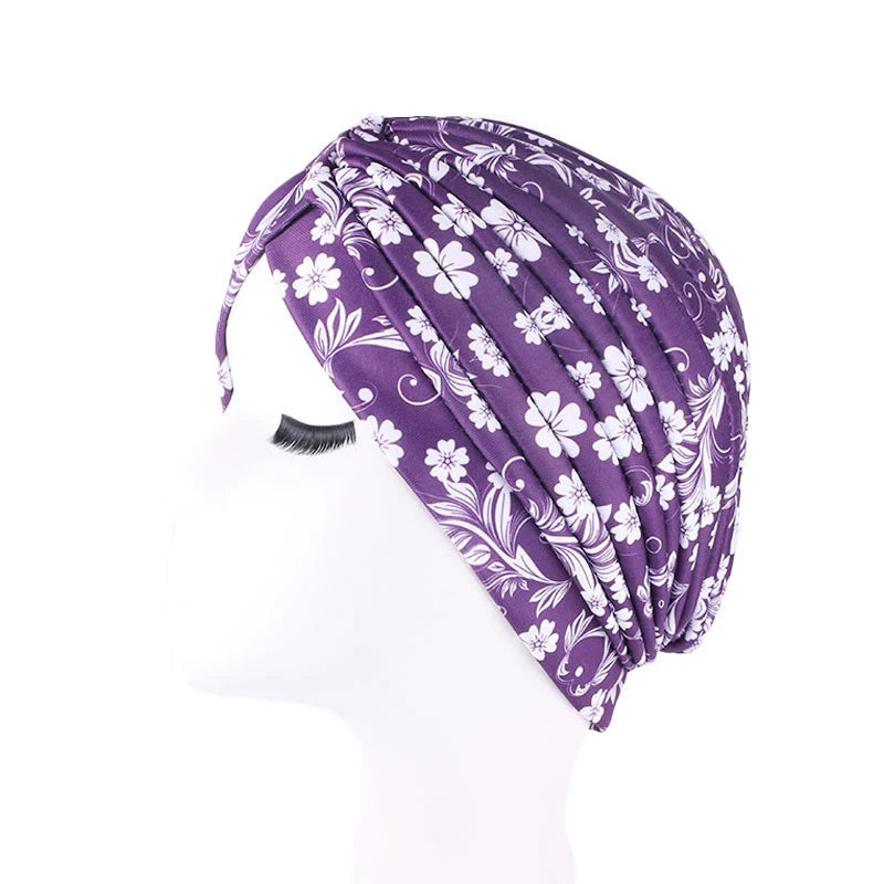 2022 New Print African Headtie Turban Cap Soft Stretch Twisted Pleated Beanie Head Wrap for Women Chemo Bonnet