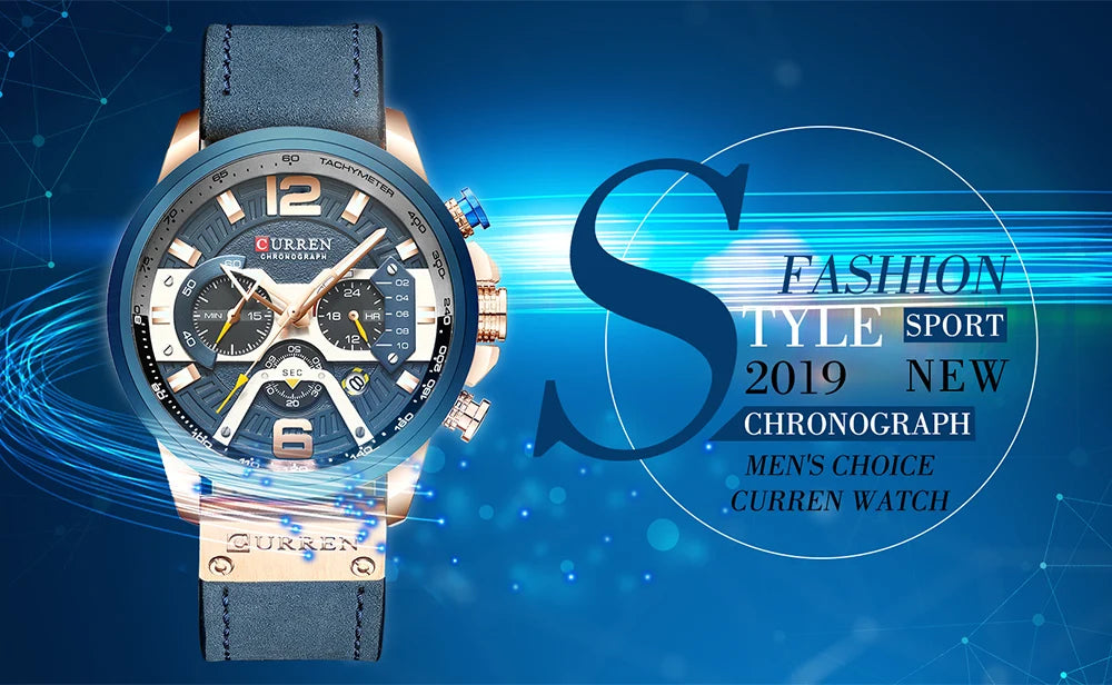 CURREN New Men's Casual Sports Chronograph Blue Top Brand Luxury Military Leather Watch Calendar Clock Relogio Masculino