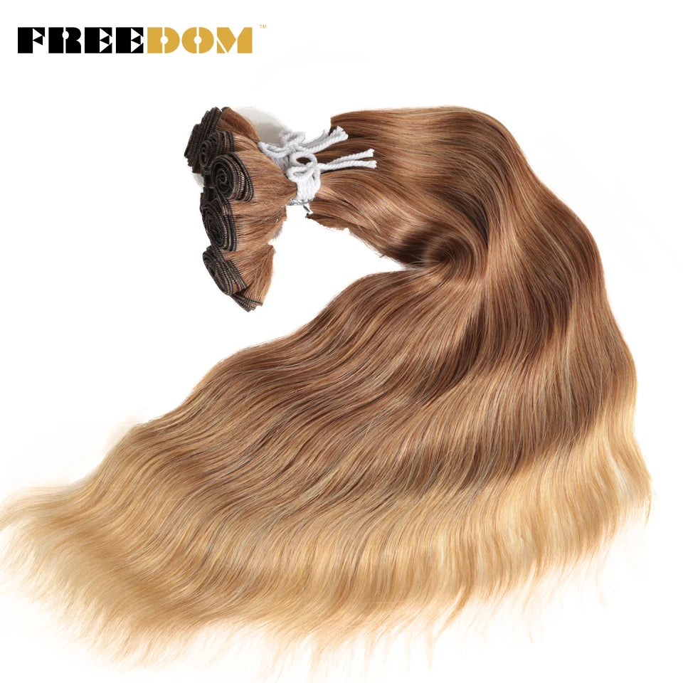 FREEDOM Synthetic Water Wave Hair Bundles 20 inch Synthetic Hair Extensions Ombre Blonde Brown Hair Weave Bundles 6Pcs/Pack