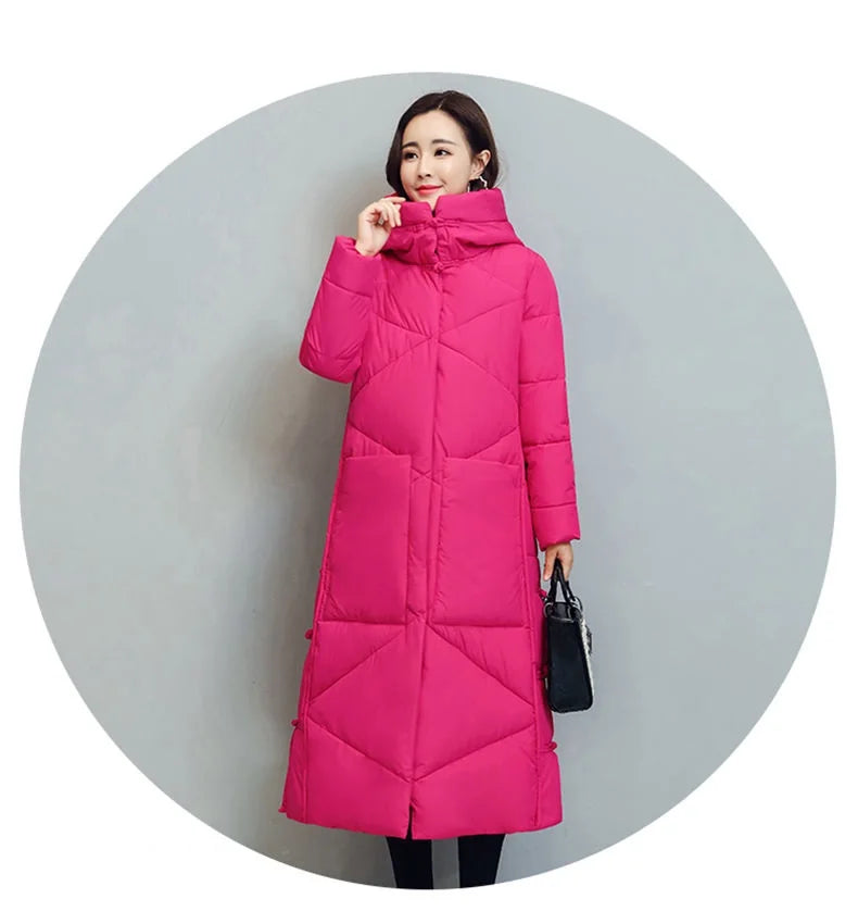 Winter Long Coat Women's 2025 Fashion New Thicken Cotton padded Warm Snow Outerwear Loose Female Windproof Hooded Jacket Parkas