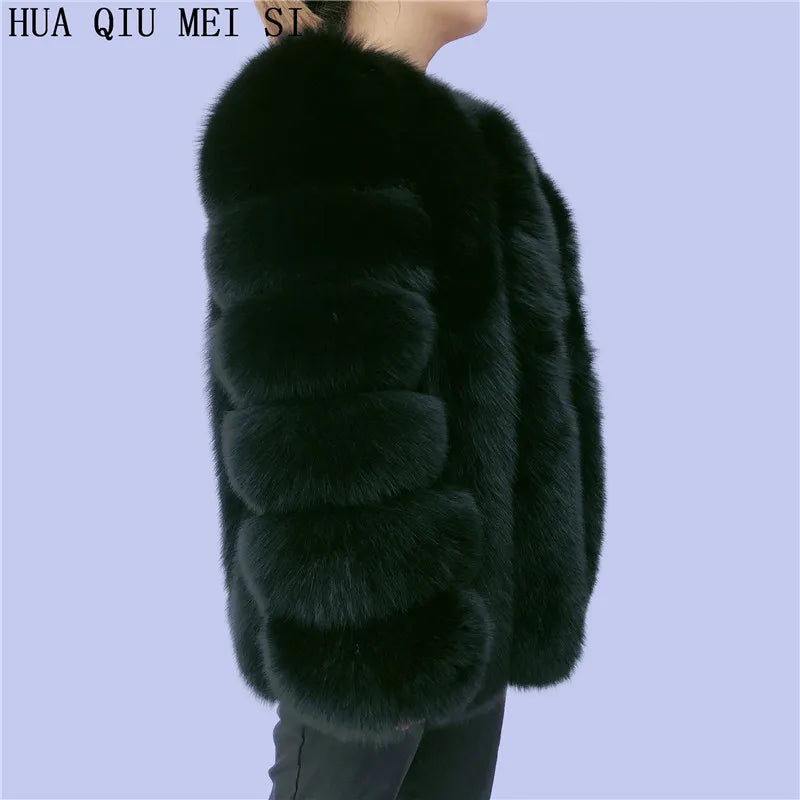 HUAQIUMEISI Real fox fur coat women's autumn and winter vertical bar natural fox jacket new fashion silver fox fur coat