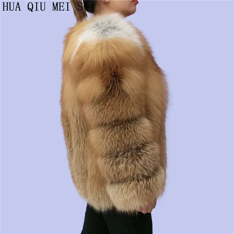 HUAQIUMEISI Real fox fur coat women's autumn and winter vertical bar natural fox jacket new fashion silver fox fur coat