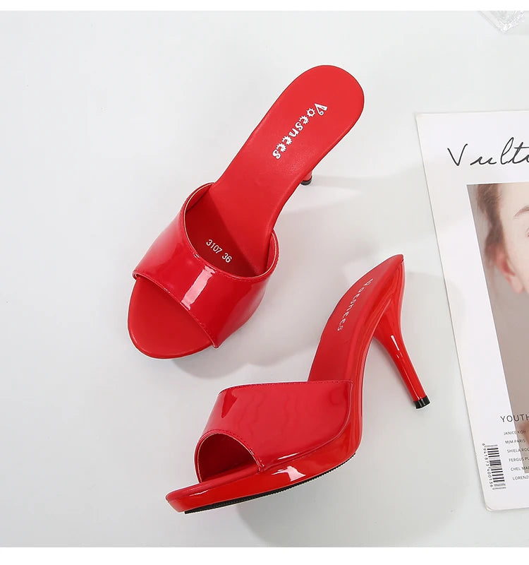 Slippers Women Summer 2021 New Black High Heels 9cm 13 CM 15cm Color Club Sexy High Platform Thin Heels  Party Girl Show Sandals